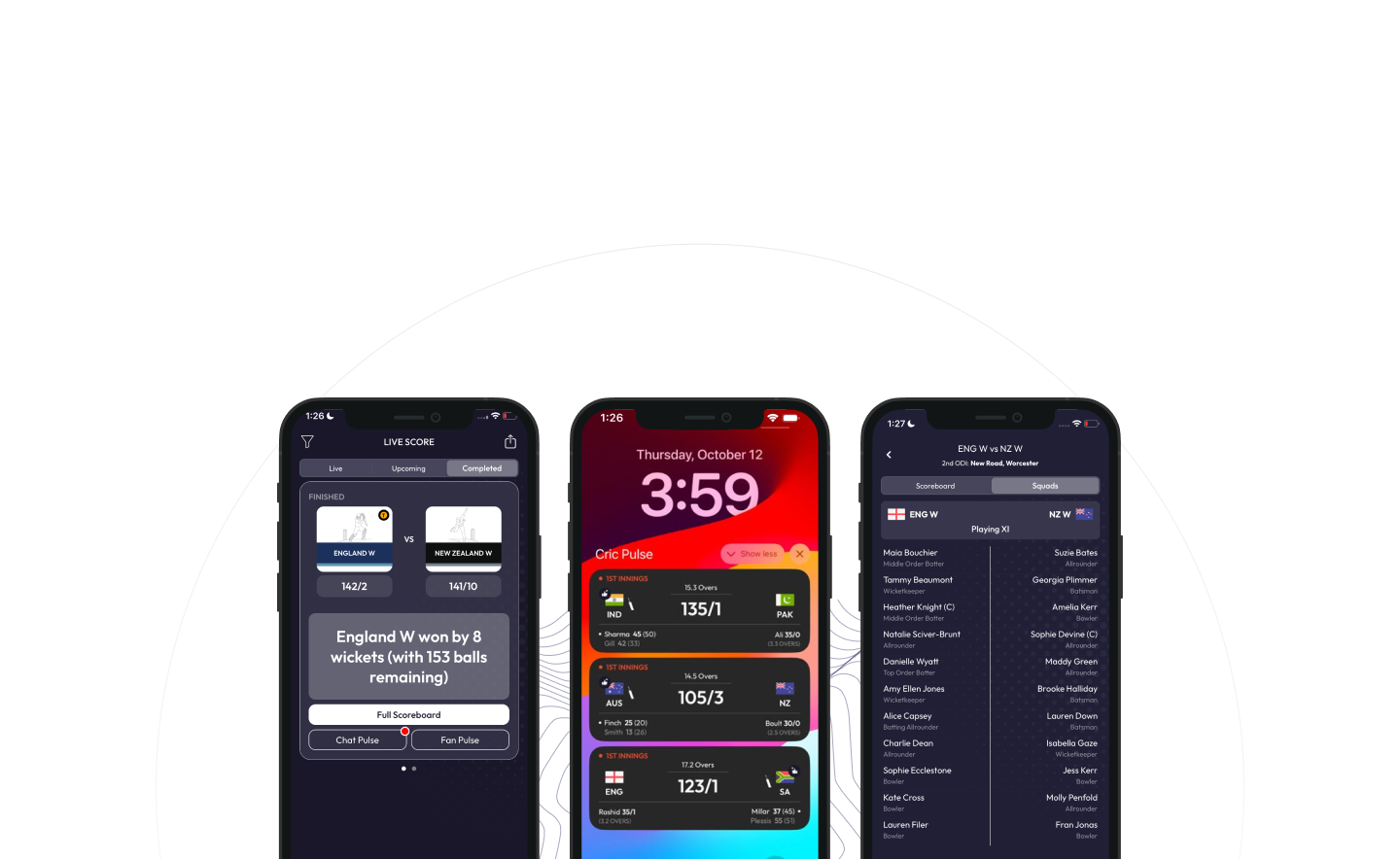 Cricket Pulse Live App Screens