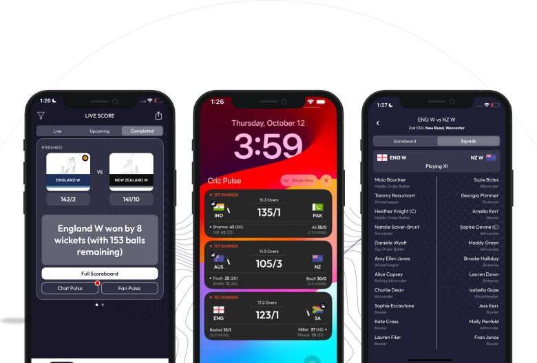 Cricket Pulse Live App Screens