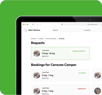Booking page where request is pending for approval