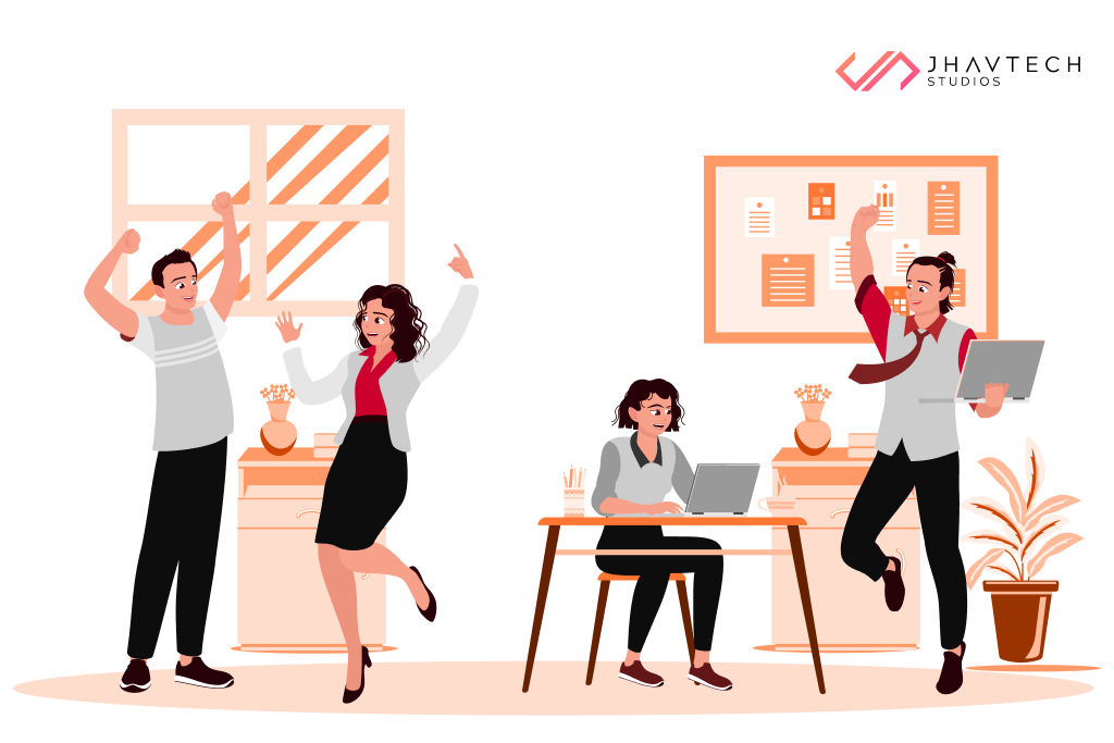 A team celebrating a successful app launch