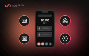 A futuristic representation of AI-powered mobile app development.