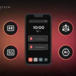 A futuristic representation of AI-powered mobile app development.